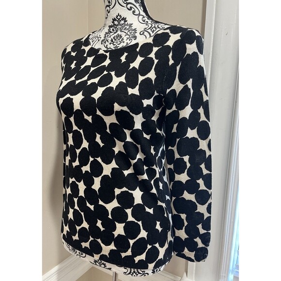 VTG J.Crew Black & Cream Merino Wool Sweater Womens Small Y2K Minimalist Preppy - Picture 3 of 13